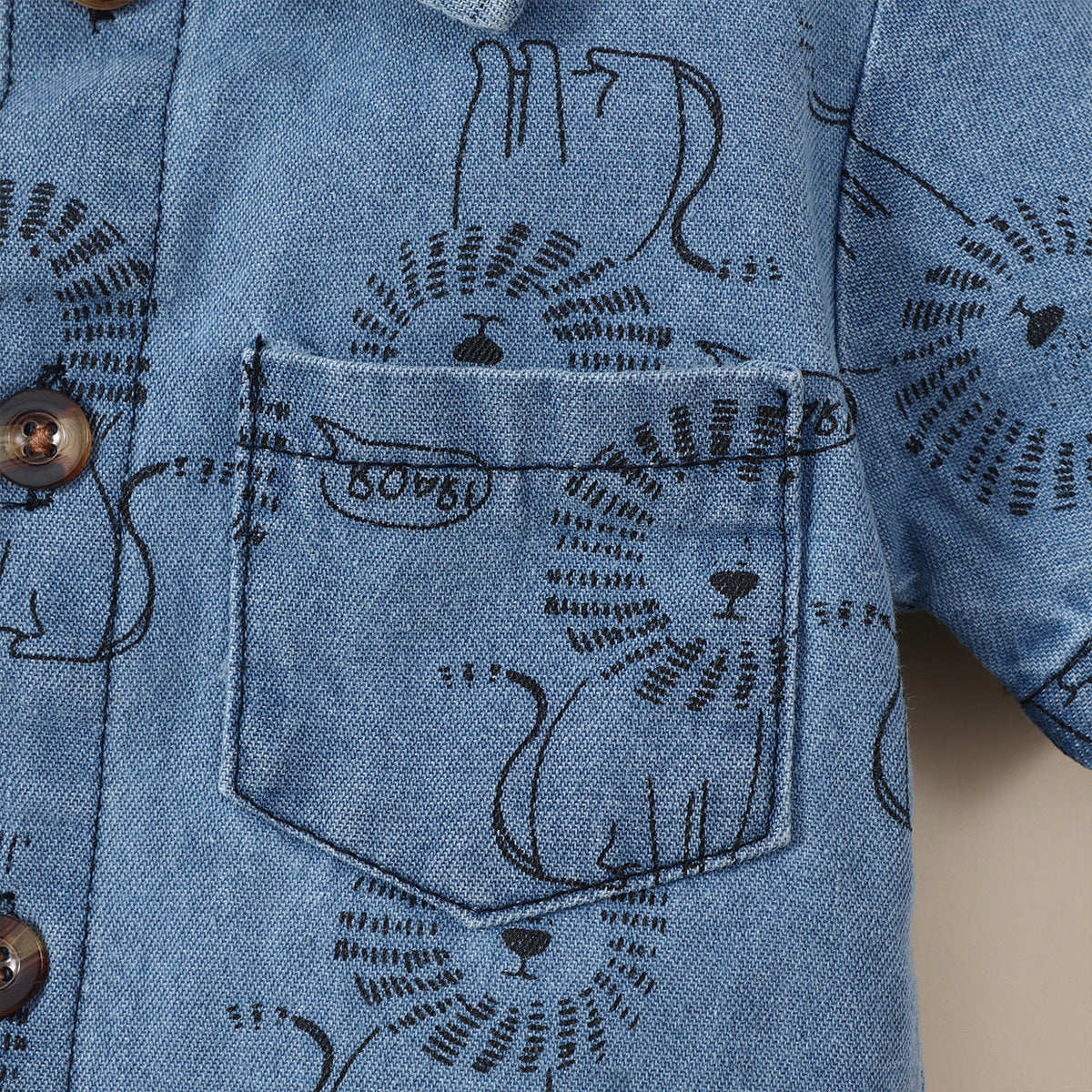 Boy Lion Printing Denim Jumpsuit