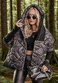 Women's Diamond Lattice Hooded Casual Long Sleeve Coat